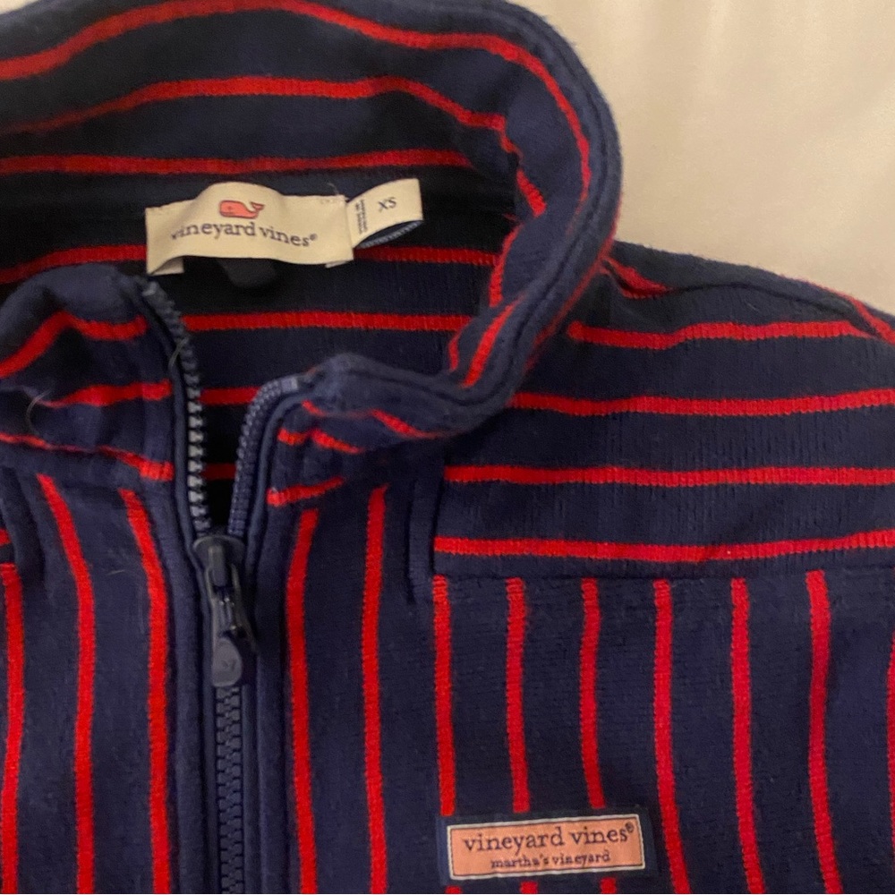 Vineyard Vines Striped Quarter Zip Sweatshirt Shep Shirt American Flag XS - Picture 3 of 3